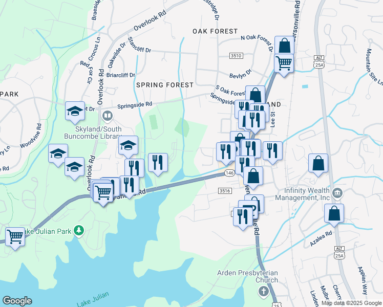 map of restaurants, bars, coffee shops, grocery stores, and more near 26 Sky Exchange Drive in Asheville