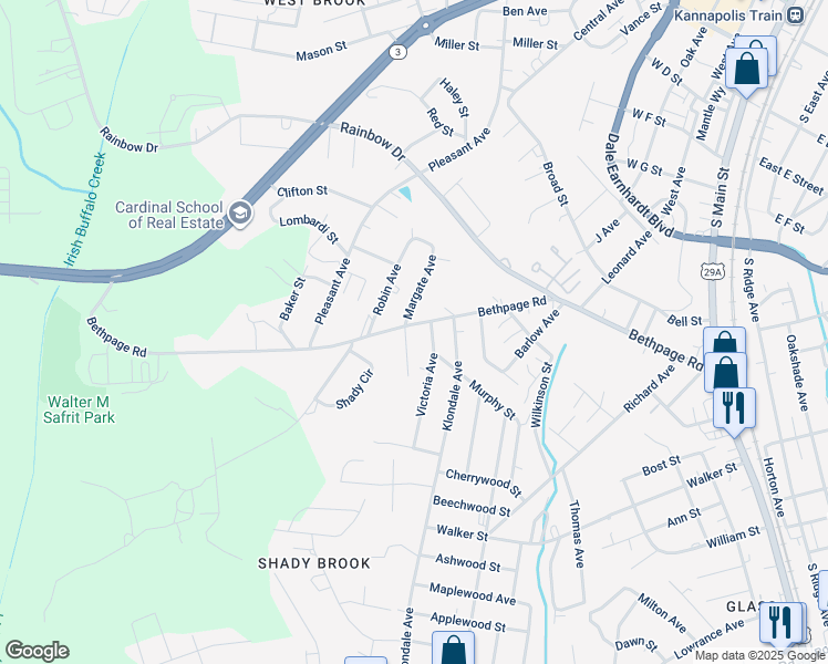map of restaurants, bars, coffee shops, grocery stores, and more near 917 Bethpage Road in Kannapolis