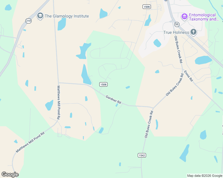 map of restaurants, bars, coffee shops, grocery stores, and more near 415 Gardner Road in Angier