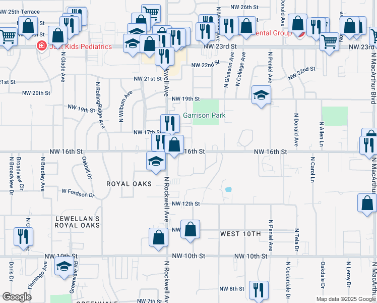 map of restaurants, bars, coffee shops, grocery stores, and more near 7010 Northwest 16th Street in Oklahoma City