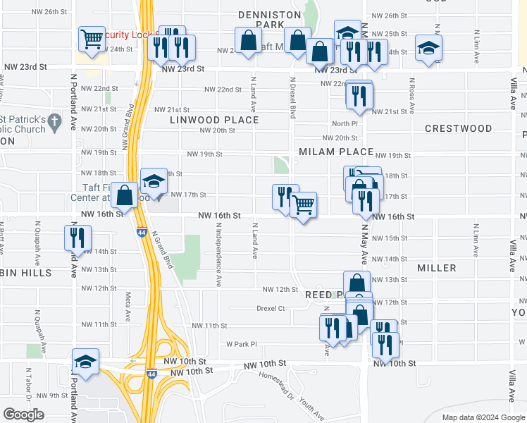 map of restaurants, bars, coffee shops, grocery stores, and more near 3133 Northwest 16th Street in Oklahoma City