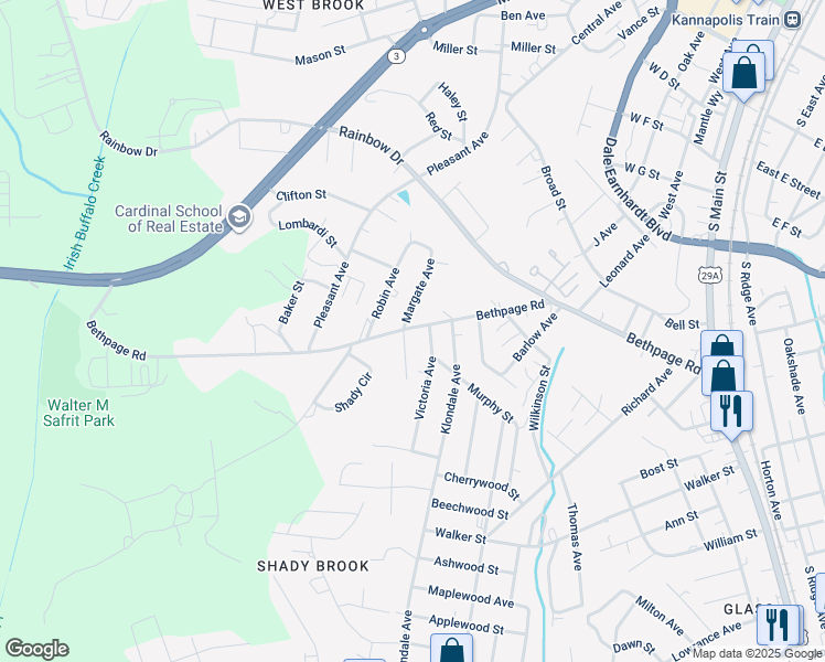 map of restaurants, bars, coffee shops, grocery stores, and more near 917 Bethpage Road in Kannapolis