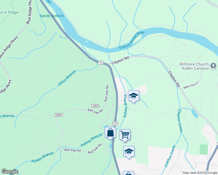 map of restaurants, bars, coffee shops, grocery stores, and more near 36 Ball Gap Road in Arden