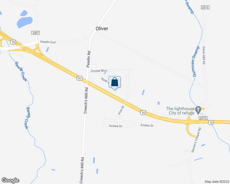 map of restaurants, bars, coffee shops, grocery stores, and more near 3241 US Highway 70 East in Smithfield