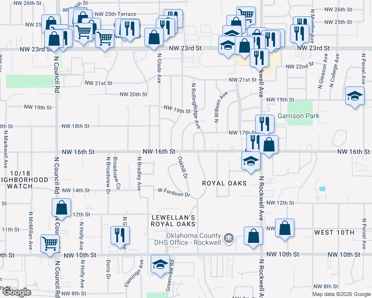 map of restaurants, bars, coffee shops, grocery stores, and more near 1716 North Fordson Avenue in Oklahoma City