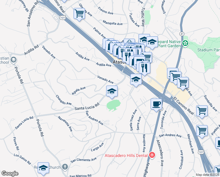 map of restaurants, bars, coffee shops, grocery stores, and more near 5900 Venado Avenue in Atascadero