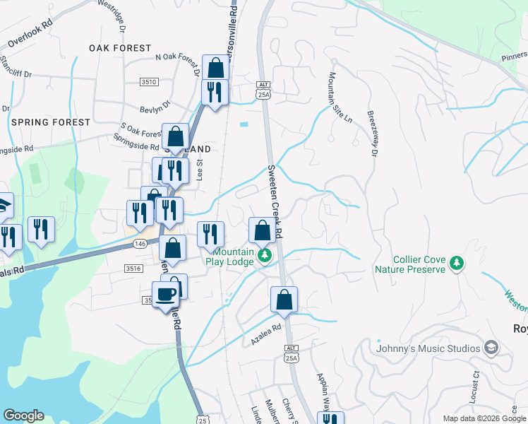 map of restaurants, bars, coffee shops, grocery stores, and more near 409 Carlyle Way in Asheville