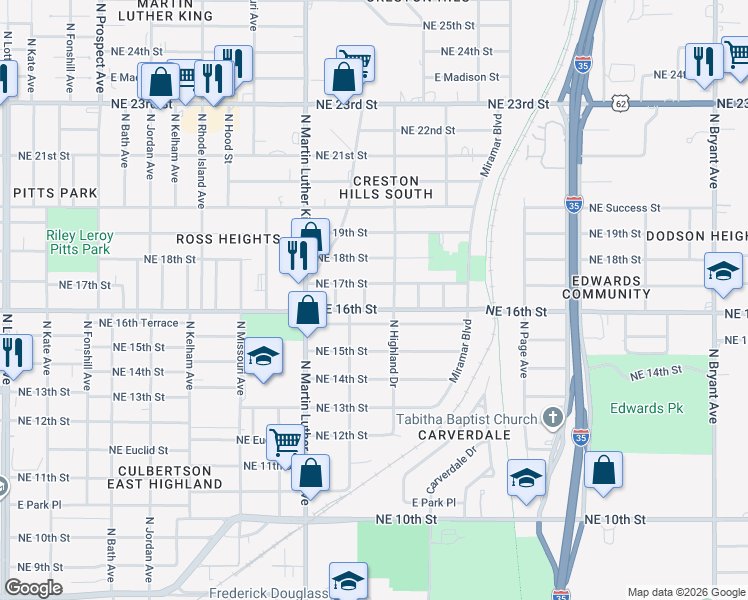 map of restaurants, bars, coffee shops, grocery stores, and more near 2045 Northeast 17th Street in Oklahoma City