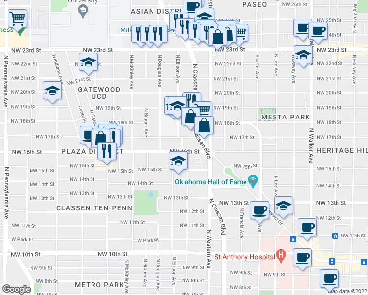 map of restaurants, bars, coffee shops, grocery stores, and more near in Oklahoma City