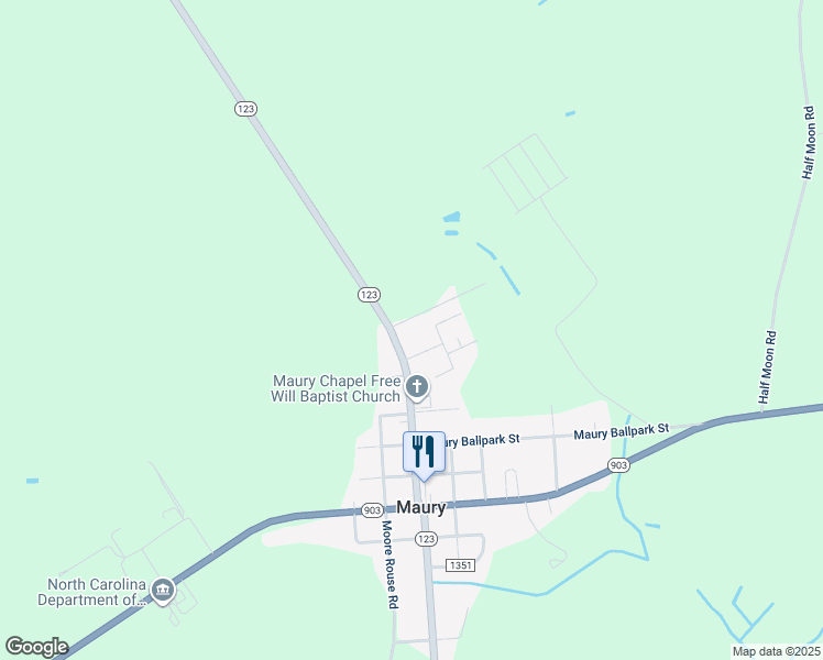 map of restaurants, bars, coffee shops, grocery stores, and more near Highway 123 North in Farmville