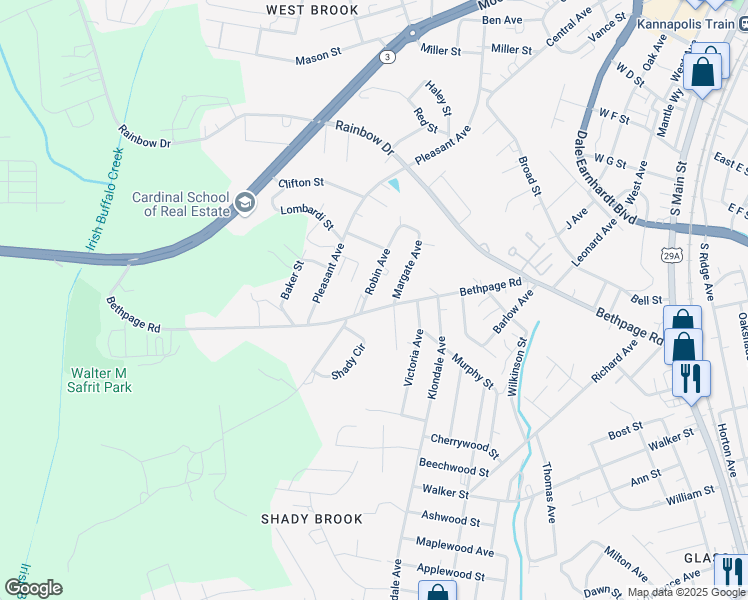 map of restaurants, bars, coffee shops, grocery stores, and more near 718 Margate Avenue in Kannapolis