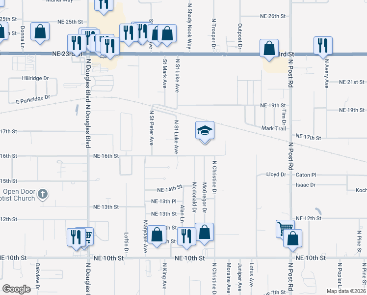 map of restaurants, bars, coffee shops, grocery stores, and more near 1704 North Saint Luke Avenue in Oklahoma City