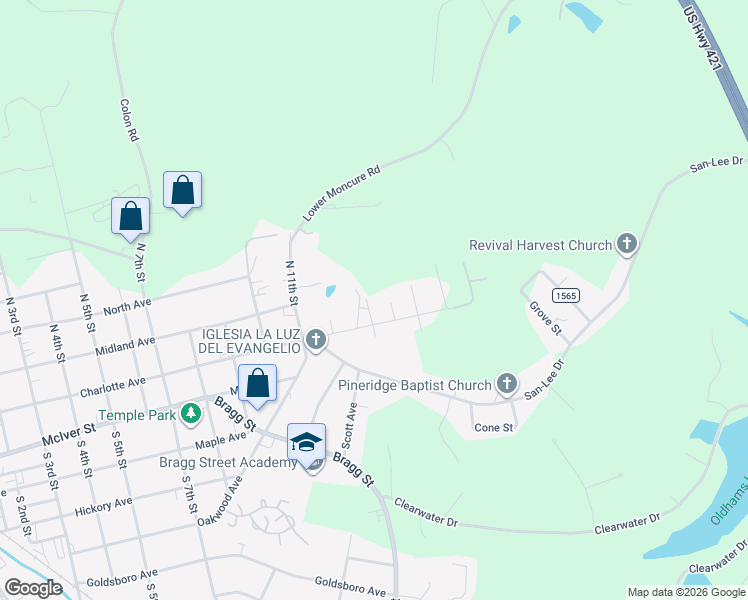 map of restaurants, bars, coffee shops, grocery stores, and more near 201 13th Street in Sanford