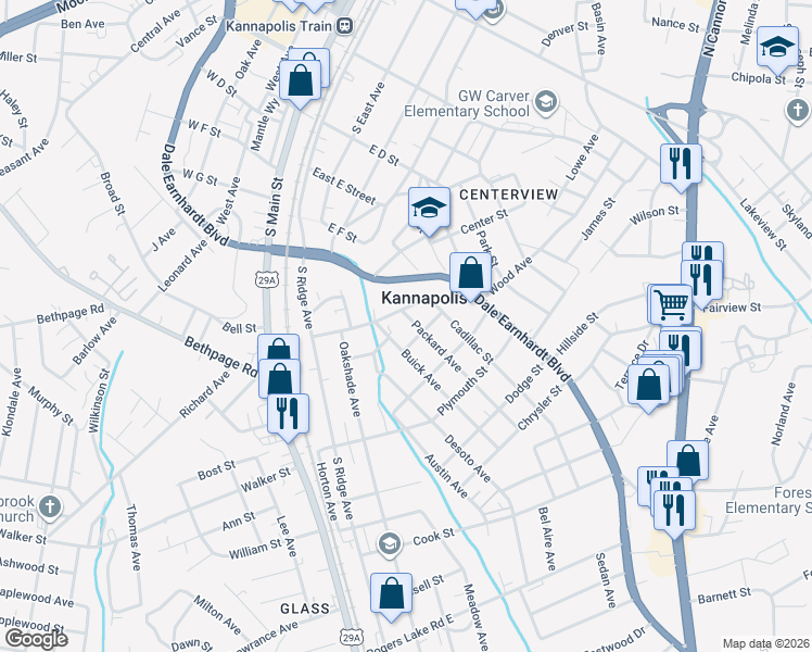 map of restaurants, bars, coffee shops, grocery stores, and more near in Kannapolis