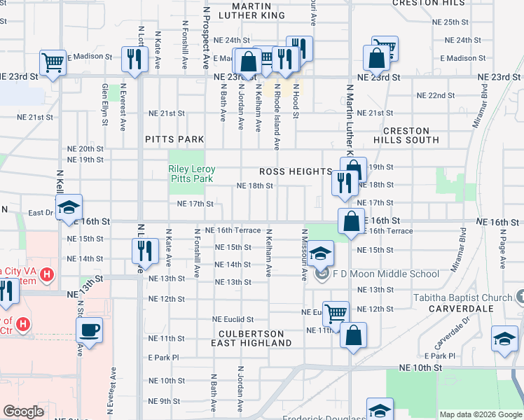 map of restaurants, bars, coffee shops, grocery stores, and more near 1807 North Kelham Avenue in Oklahoma City
