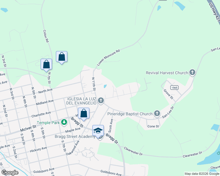 map of restaurants, bars, coffee shops, grocery stores, and more near 201 13th Street in Sanford