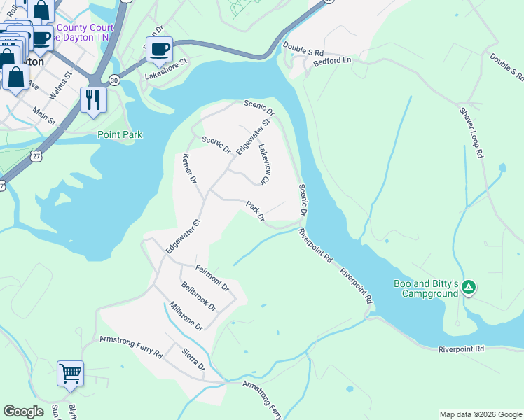 map of restaurants, bars, coffee shops, grocery stores, and more near 185 Hutton Court in Dayton