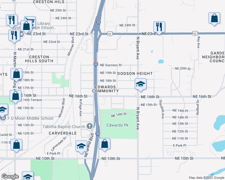 map of restaurants, bars, coffee shops, grocery stores, and more near 2716 Northeast 17th Street in Oklahoma City