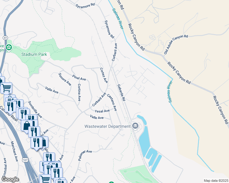 map of restaurants, bars, coffee shops, grocery stores, and more near 7605 Cortez Avenue in Atascadero