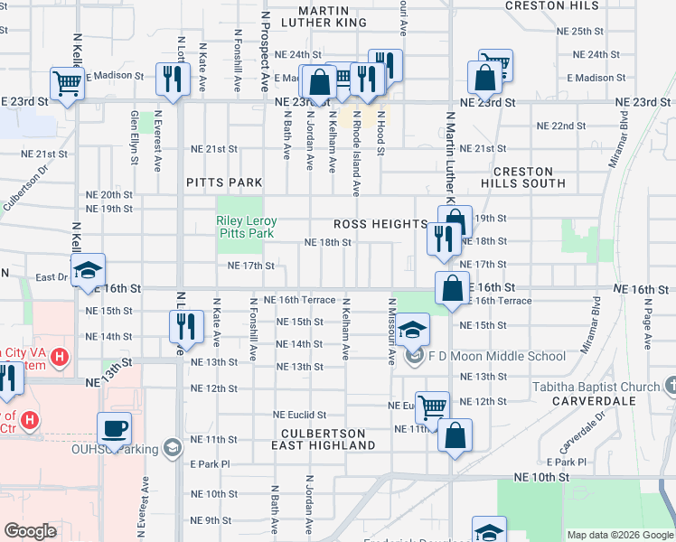 map of restaurants, bars, coffee shops, grocery stores, and more near 1807 North Kelham Avenue in Oklahoma City