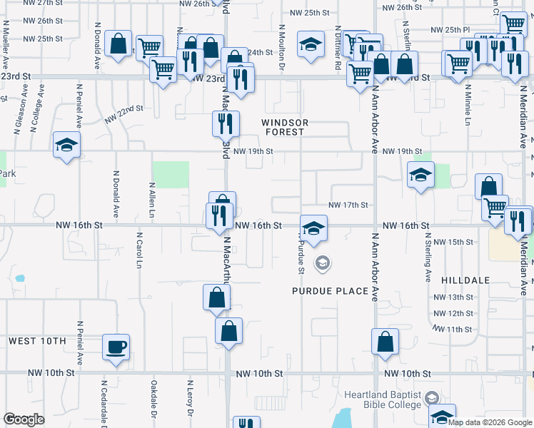 map of restaurants, bars, coffee shops, grocery stores, and more near 1809 Colton Drive in Oklahoma City
