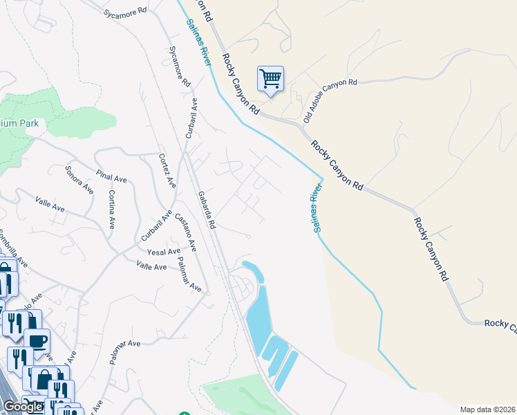 map of restaurants, bars, coffee shops, grocery stores, and more near 7825 Aurora Road in Atascadero