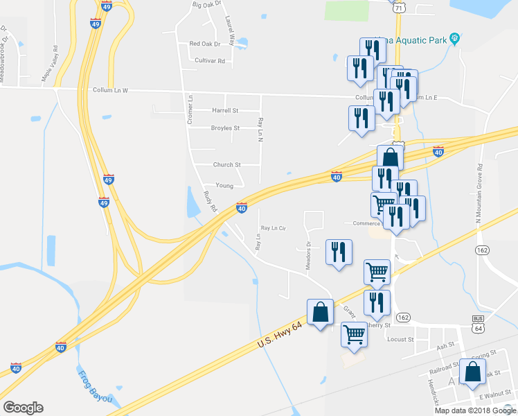 map of restaurants, bars, coffee shops, grocery stores, and more near 298 Ray Lane in Alma