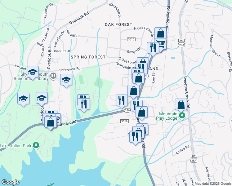 map of restaurants, bars, coffee shops, grocery stores, and more near 43 Allen Avenue in Asheville