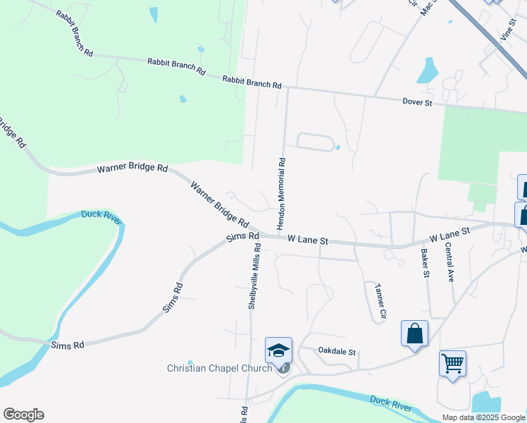 map of restaurants, bars, coffee shops, grocery stores, and more near 102 Buffalo Valley Drive in Shelbyville