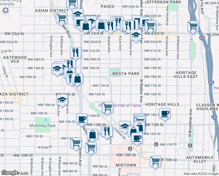 map of restaurants, bars, coffee shops, grocery stores, and more near 800 Northwest 17th Street in Oklahoma City