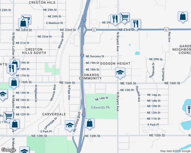 map of restaurants, bars, coffee shops, grocery stores, and more near 2716 Northeast 17th Street in Oklahoma City
