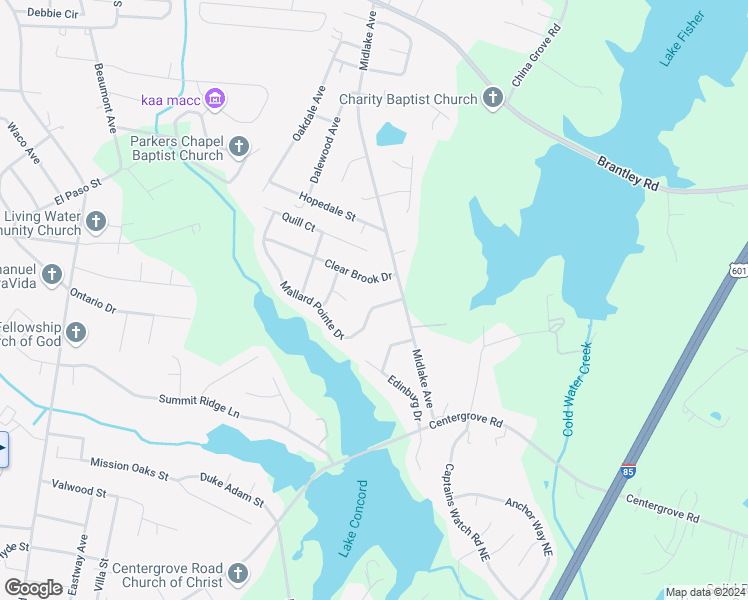 map of restaurants, bars, coffee shops, grocery stores, and more near 2167 Mallard Pointe Drive in Kannapolis