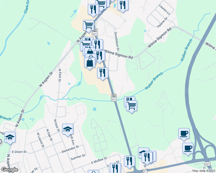 map of restaurants, bars, coffee shops, grocery stores, and more near 427-463 North Generals Boulevard in Lincolnton