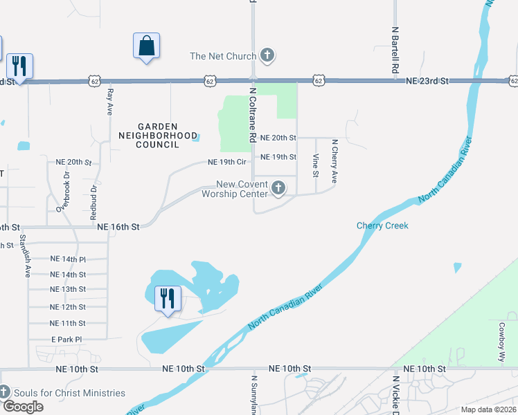 map of restaurants, bars, coffee shops, grocery stores, and more near 4208 Northeast 16th Terrace in Oklahoma City