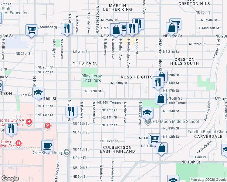 map of restaurants, bars, coffee shops, grocery stores, and more near 1806 Homa Avenue in Oklahoma City