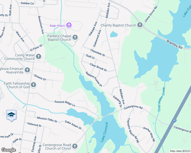 map of restaurants, bars, coffee shops, grocery stores, and more near 2021 Mallard Pointe Drive in Kannapolis