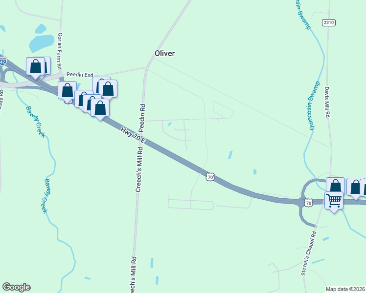 map of restaurants, bars, coffee shops, grocery stores, and more near 3215 US Highway 70 East in Selma