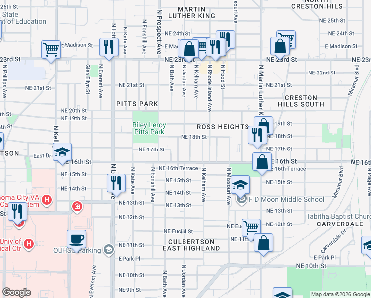 map of restaurants, bars, coffee shops, grocery stores, and more near 1806 Homa Avenue in Oklahoma City