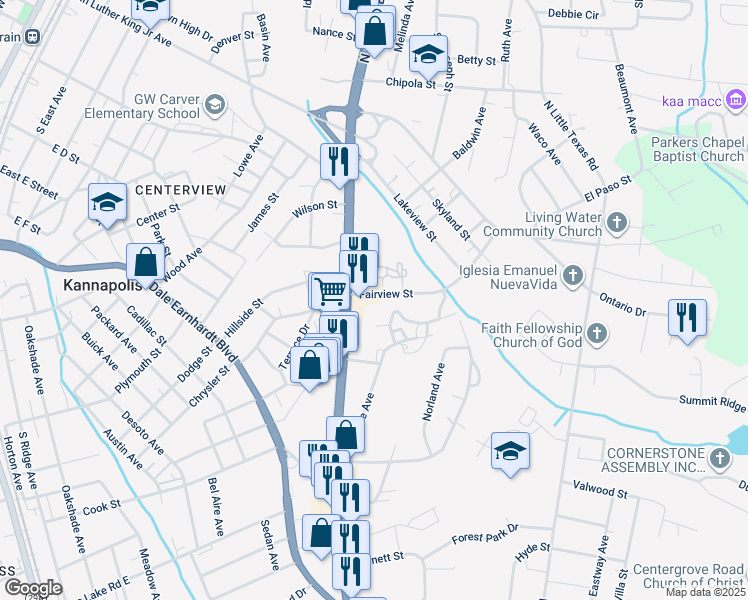 map of restaurants, bars, coffee shops, grocery stores, and more near 808 Fairview Street in Kannapolis