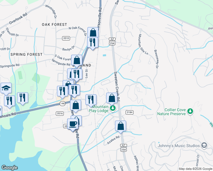 map of restaurants, bars, coffee shops, grocery stores, and more near 409 Carlyle Way in Asheville