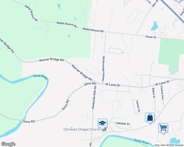 map of restaurants, bars, coffee shops, grocery stores, and more near 102 Buffalo Valley Drive in Shelbyville