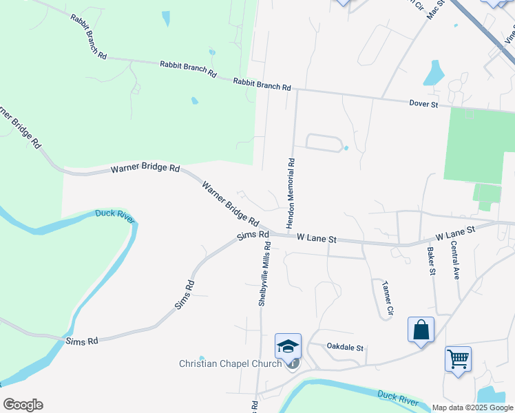 map of restaurants, bars, coffee shops, grocery stores, and more near 102 Buffalo Valley Drive in Shelbyville