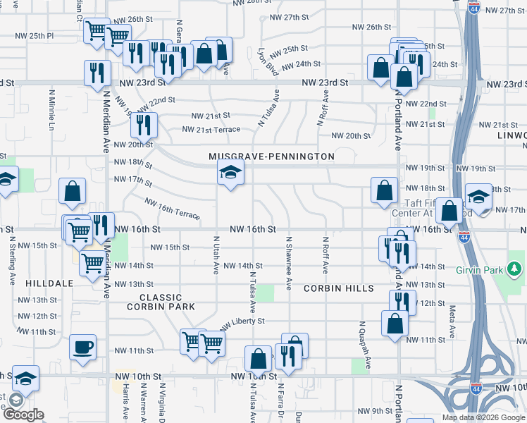map of restaurants, bars, coffee shops, grocery stores, and more near 1727 North Sapulpa Avenue in Oklahoma City