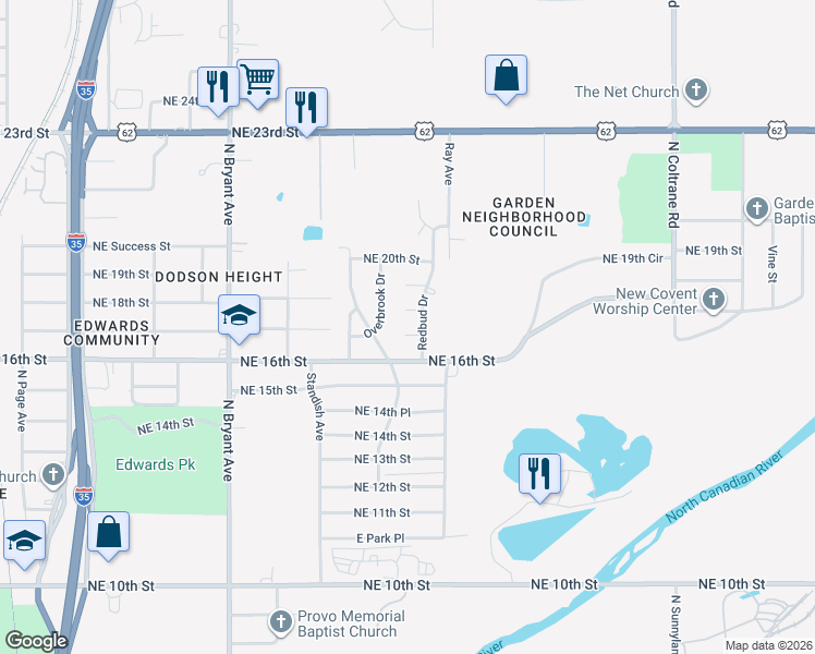 map of restaurants, bars, coffee shops, grocery stores, and more near 3309 Northeast 17th Street in Oklahoma City