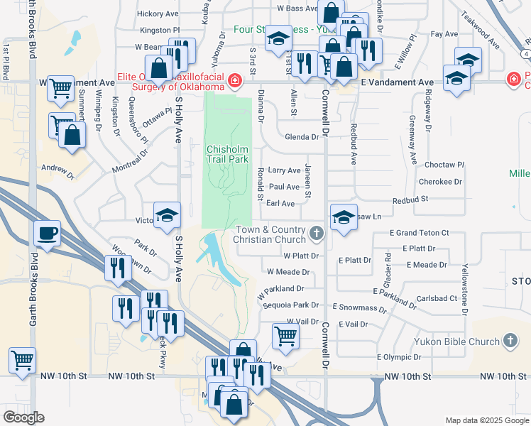 map of restaurants, bars, coffee shops, grocery stores, and more near 2009 Ronald Street in Yukon