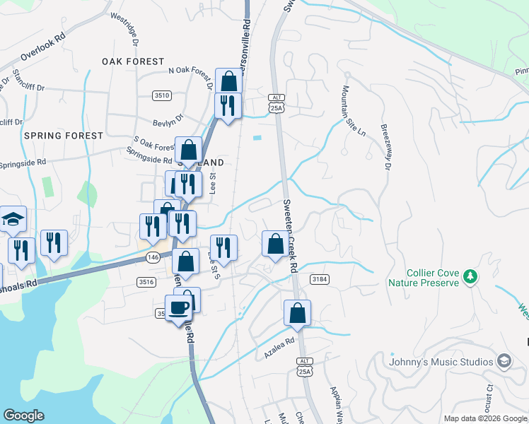 map of restaurants, bars, coffee shops, grocery stores, and more near 409 Carlyle Way in Asheville