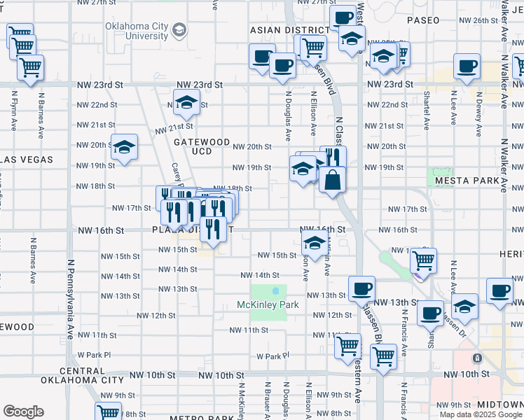map of restaurants, bars, coffee shops, grocery stores, and more near 1508 Northwest 17th Street in Oklahoma City