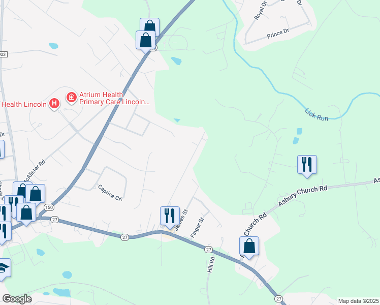 map of restaurants, bars, coffee shops, grocery stores, and more near 321 Sunny Hill Drive in Lincolnton