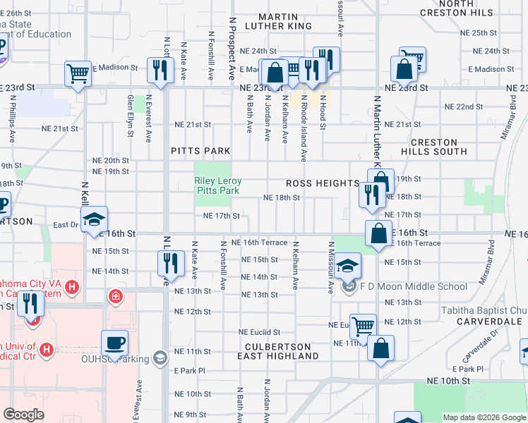 map of restaurants, bars, coffee shops, grocery stores, and more near 1806 Homa Avenue in Oklahoma City
