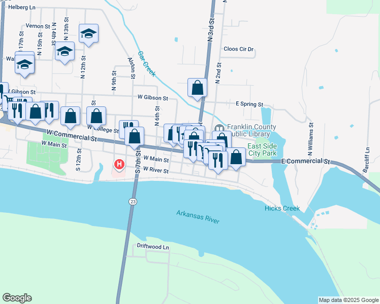 map of restaurants, bars, coffee shops, grocery stores, and more near in Ozark
